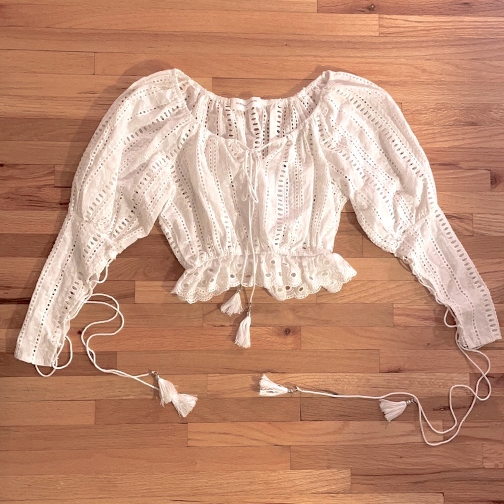 Goodnight Macaroon White Eyelet Crop Top